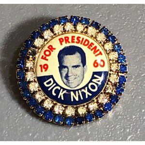 Warner Dick Nixon 1960 Campaign Pin Political Faux Jewelry Framed Brooch Costume